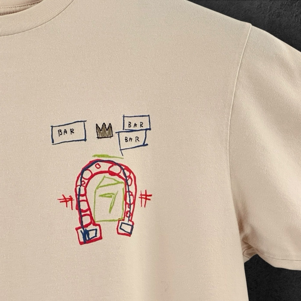 UT Uniqlo X Jean Michel Basquiat‎ T-Shirt Mens XL Cream w Graphic Double Side